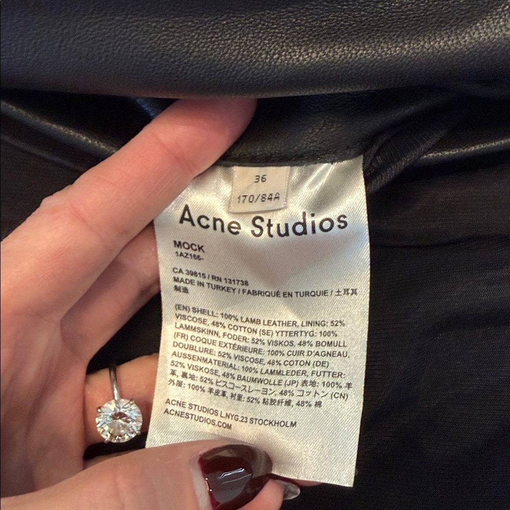 Acne Studios “Mock” black leather jacket size 36 - Picture 4 of 7